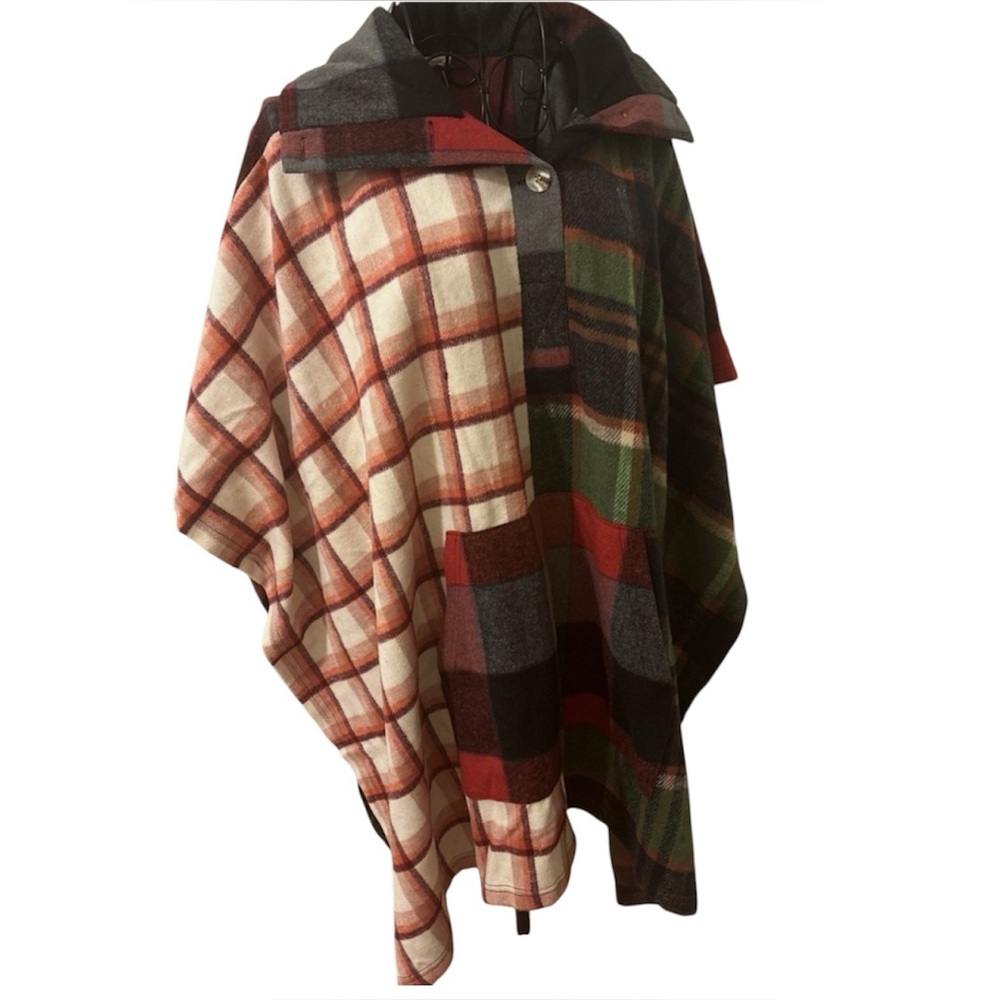 Urban Outfitters Plaid Cape in Red and Green
